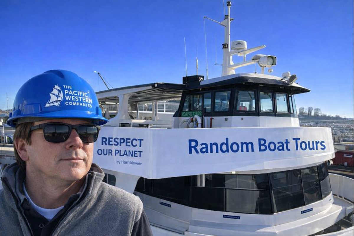 John Scannell wearing a TPWC hard hat on deck