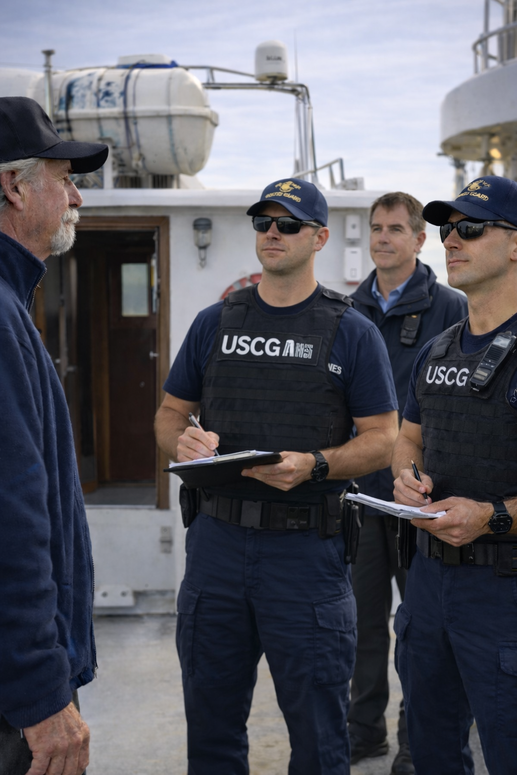 Coast Guard team conducting an inspection on deck